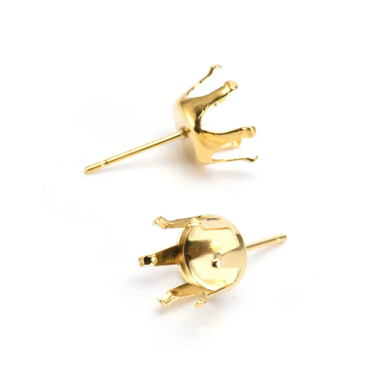 3-10mm Zircon Stainless Steel Six Prong Earrings Holder Posts Gold Plated Claw Stud Earring Base for Diamond Gems Jewelry Mak