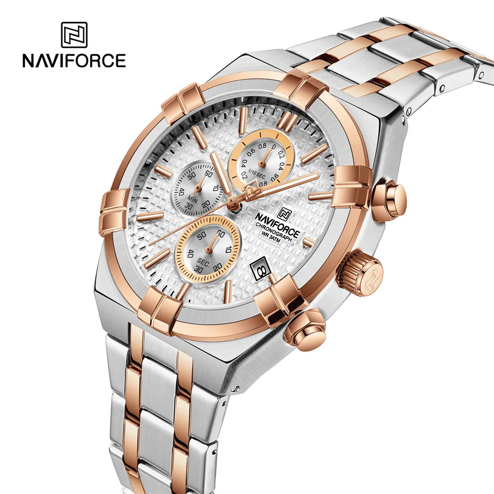 NAVIFORCE 8042 SWRG Luxury Watches for Men Small Three Needle Quartz Golden Watch Men Wrist Business Waterproof Stainless Ste