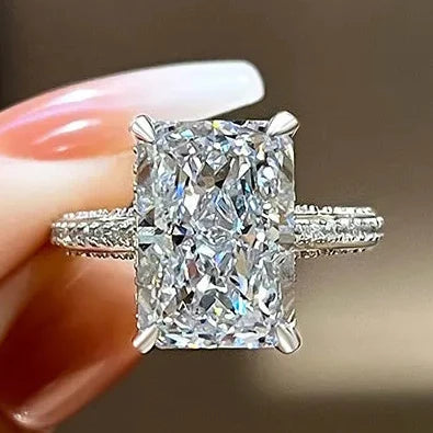 CAOSHI Simple Elegant Rectangle Cut CZ Silver Color Plated Rings for Women Luxury Engagement Wedding Bridal Lady Jewelry Ring
