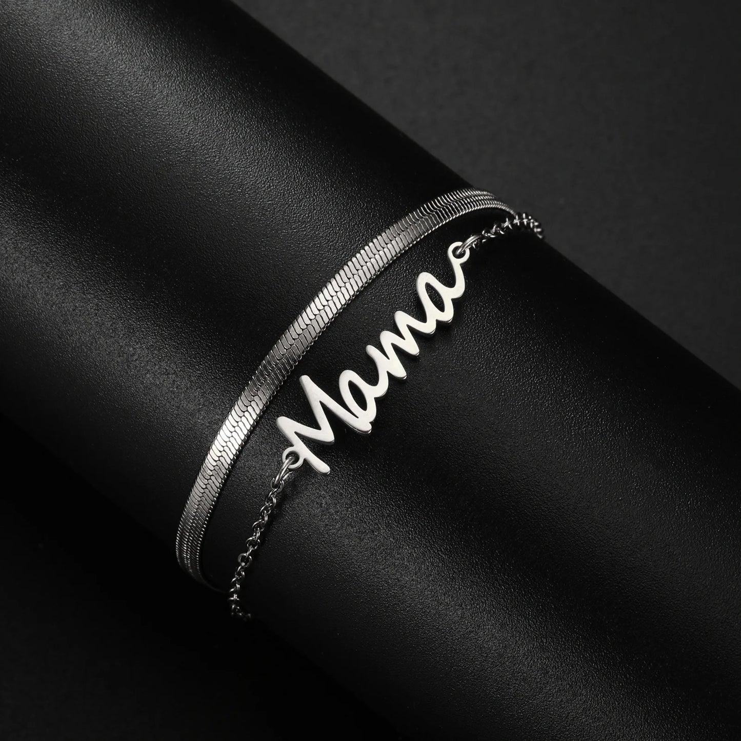 Letter Mama Charm Bracelet Women Stainless Steel Double Layer Snake Chain Bracelets Fashion Jewelry Mother's Day Gift