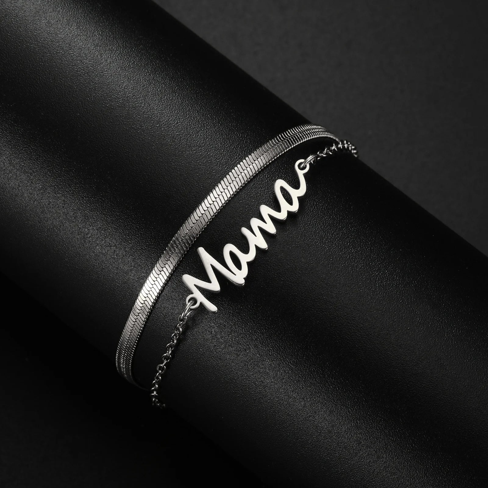 Letter Mama Charm Bracelet Women Stainless Steel Double Layer Snake Chain Bracelets Fashion Jewelry Mother's Day Gift