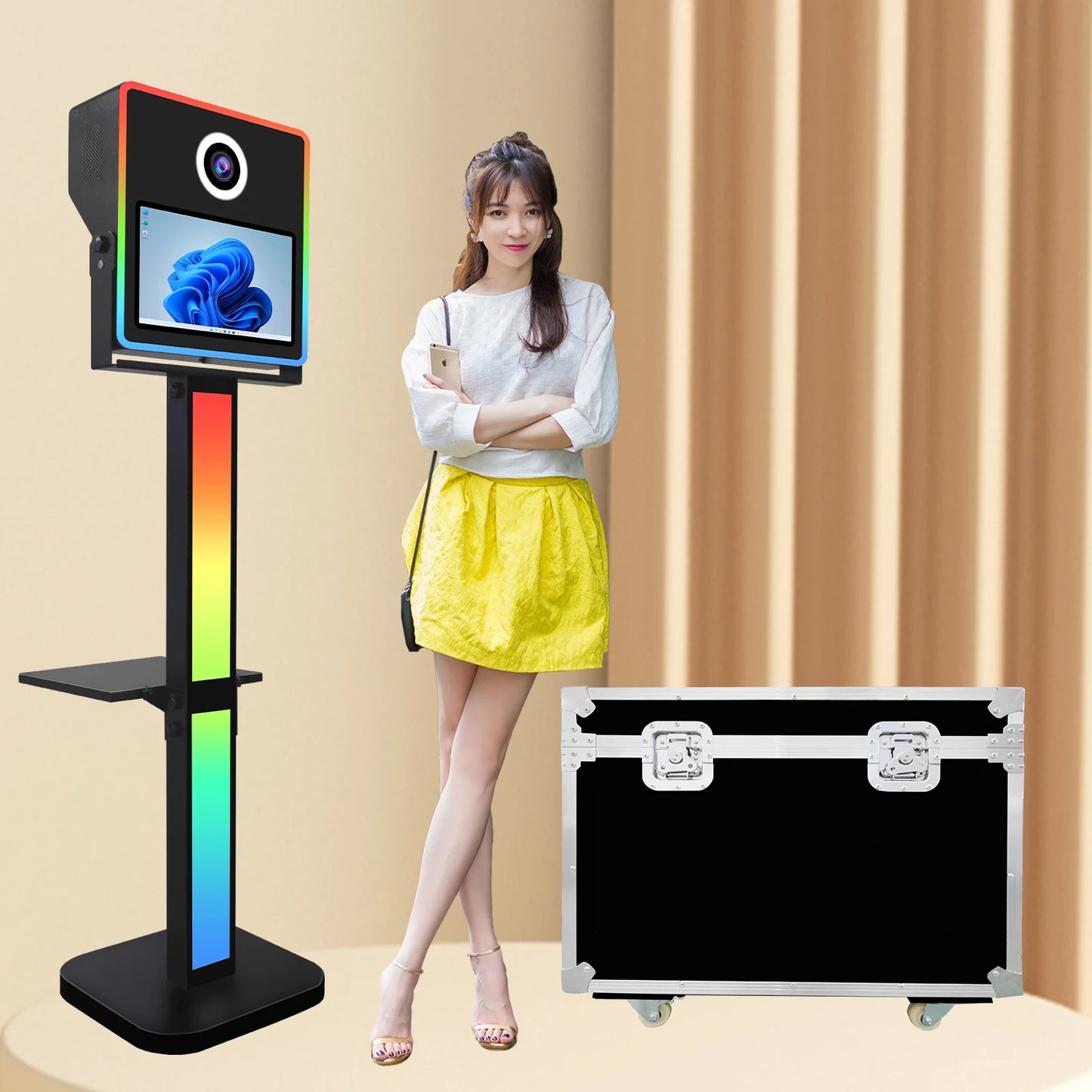 DSLR Photo Booth Shell LED Light Frame 15.6 Inches Touch Screen Selfie Photobooth Machine Compatible with Printer and Camera