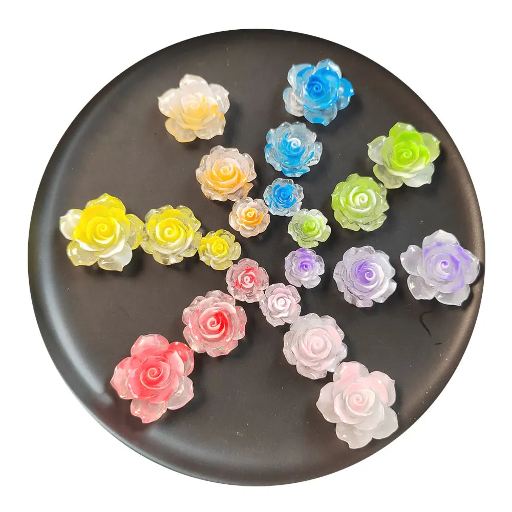 Wholesale 100Pcs/Lot 18/28/33MM Mixed Gradient Rose Flowers Resin Flatback Cabochons for Phone Case Nail Art Jewelry Making D