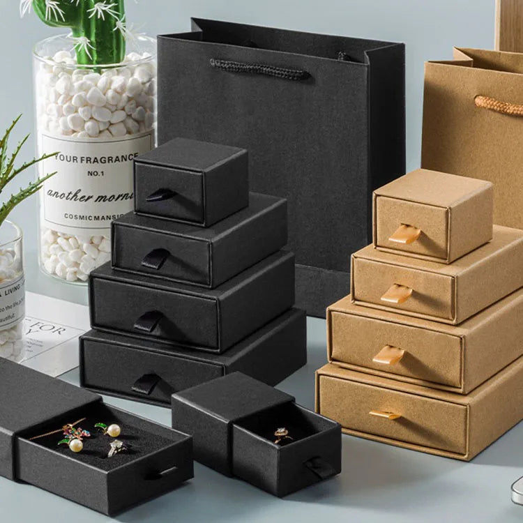 New Black Kraft Paper Jewelry Boxes Customizable Size for Jewelry Packaging Jewelry Box