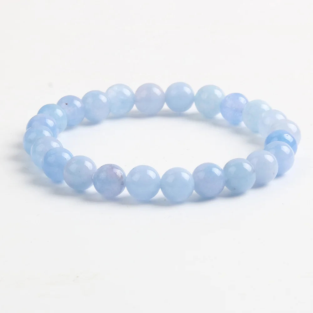 High Quality 8mm  Round Natural Stone Aquamarine Bead   Bracelet for Gifts and Parties