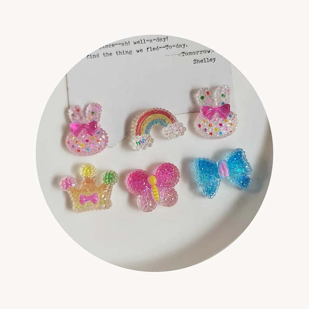 100pcs Glitter Frosted Rabbit Butterfly Rainbow Flat Back Cabochon Kawaii DIY Decorations Fit Phone Deco Crafts Hair Bows Cen