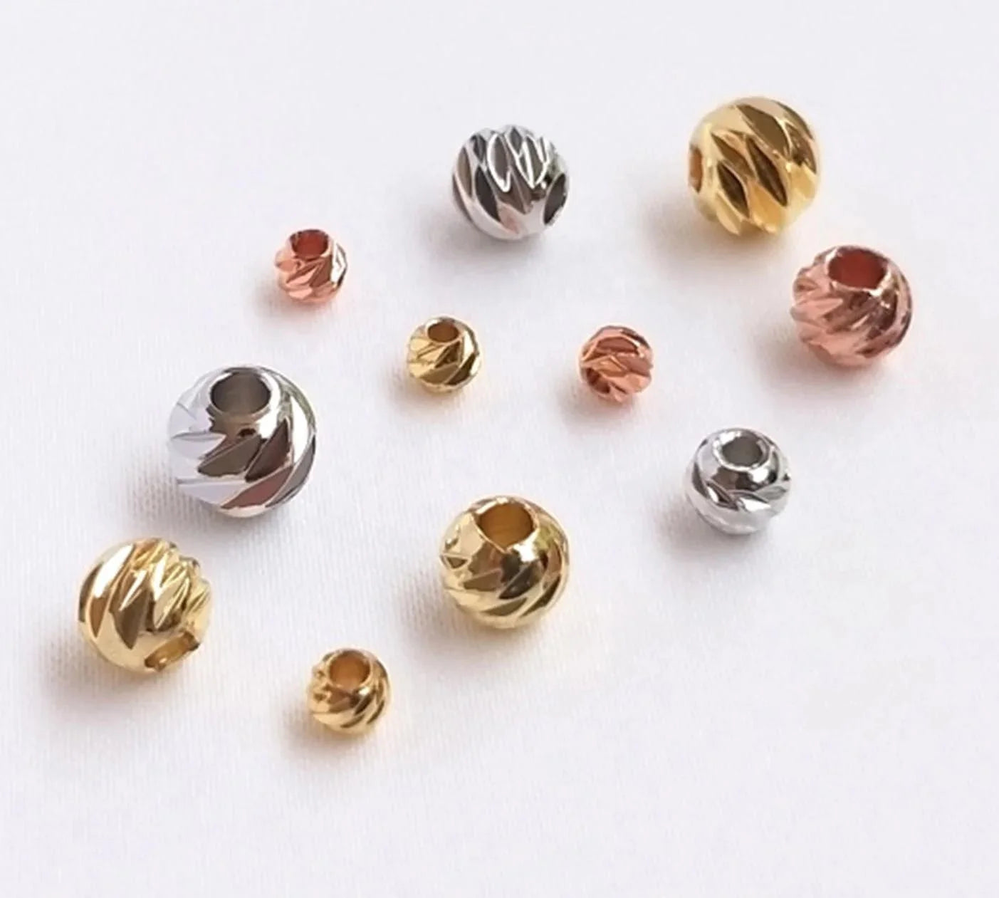 GP 2mm-6mm Round Spacer Beads Diamond Cut S925 Silver Gold Laser Cut Pattern Small Separated Sparkle Bead Accessories