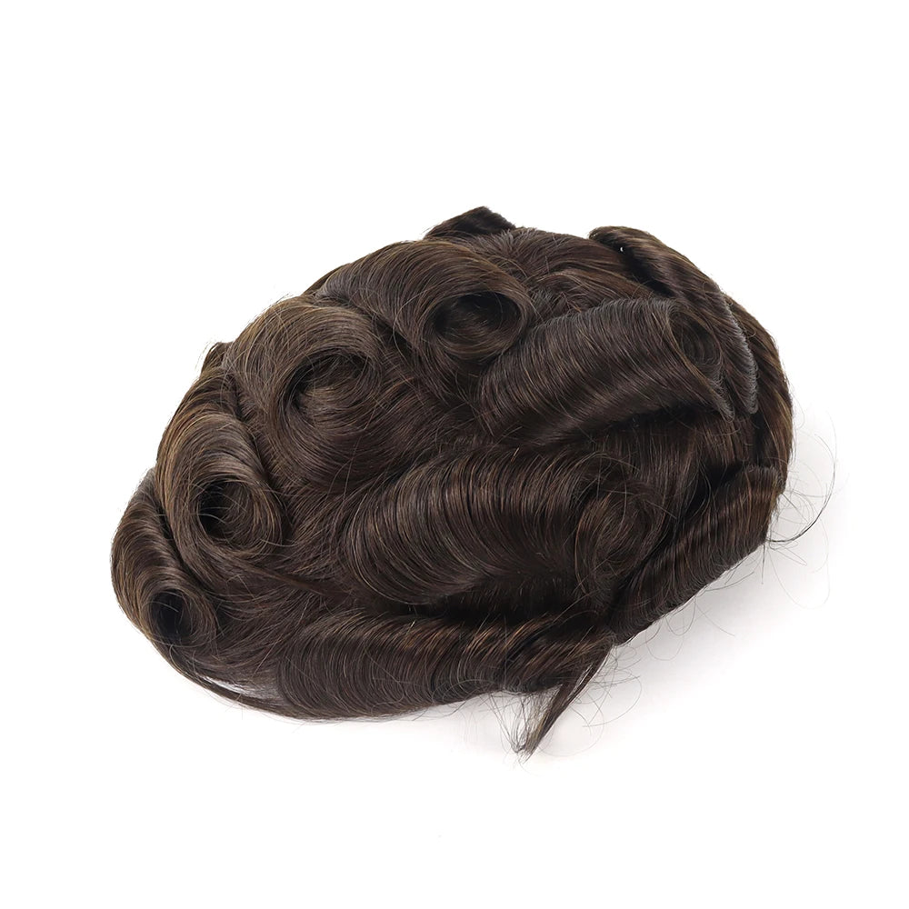 Male Hair Prosthesis Ultra-Thin 0.03mm Skin V-looped Toupee Men 100% Human Hair Invisible Hairline Men's Capillary Prothesis