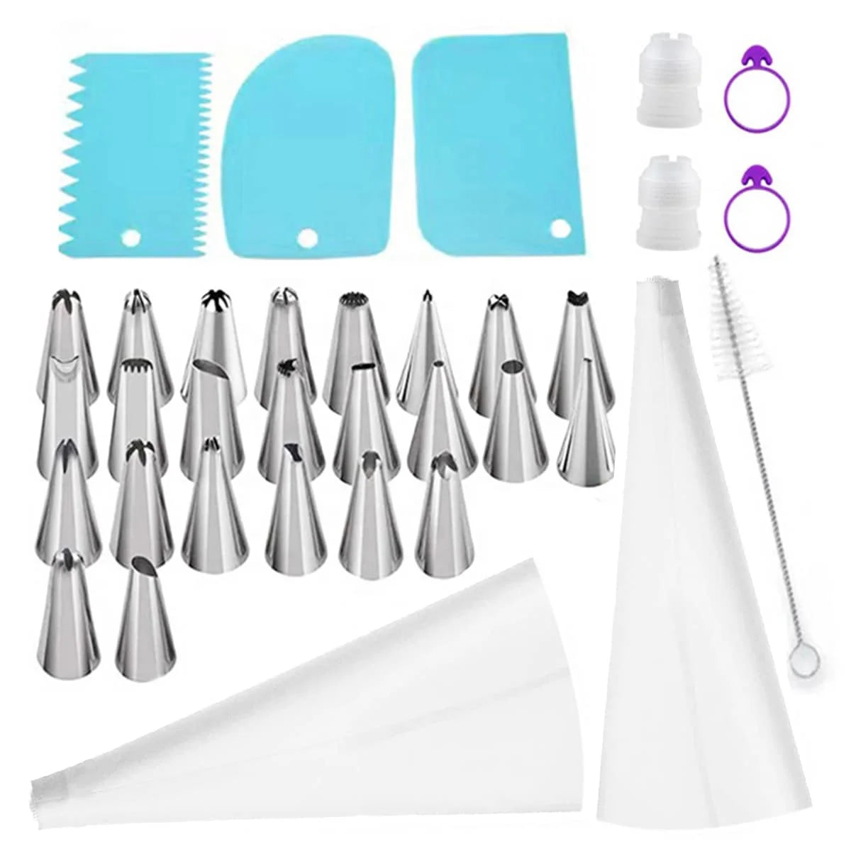 34pcs Cake Accessories Set Stainless Steel Cake Nozzle and Pastry Bag Set Baking Tools