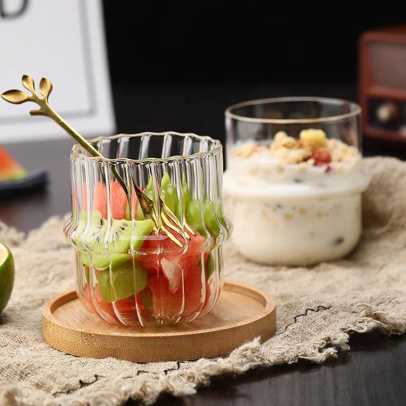 Ribbed Clear Ice Cream Milk Dessert Tea Drinking Cup Bar Hat Shape High Borosilicate Glass Vertical Striped Latte Coffee Mugs