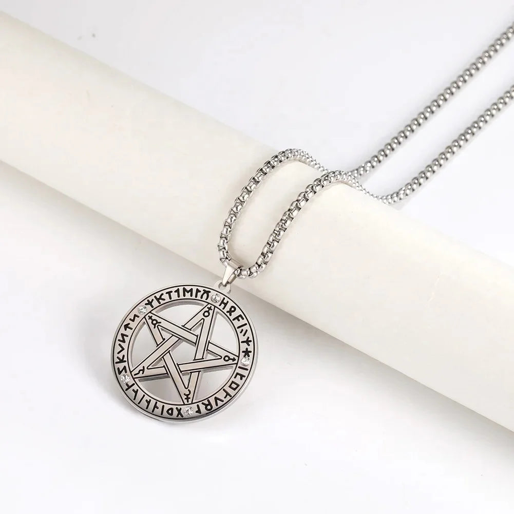 Witchcraft Pentagram Pendant Stainless Steel Necklace Fashion Lucky Jewelry Necklaces for Man Women Daily Wear