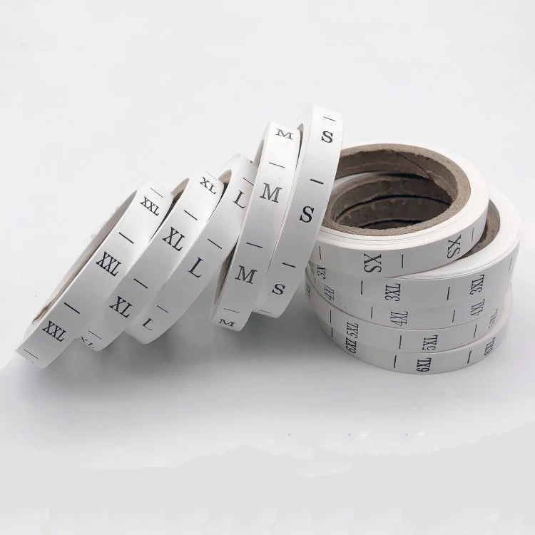 6XL 400pcs Per Roll Ready Style Wash Care Woven Size Label Roll Custom Printed Logo Satin Woven Label Silk Garment Labels