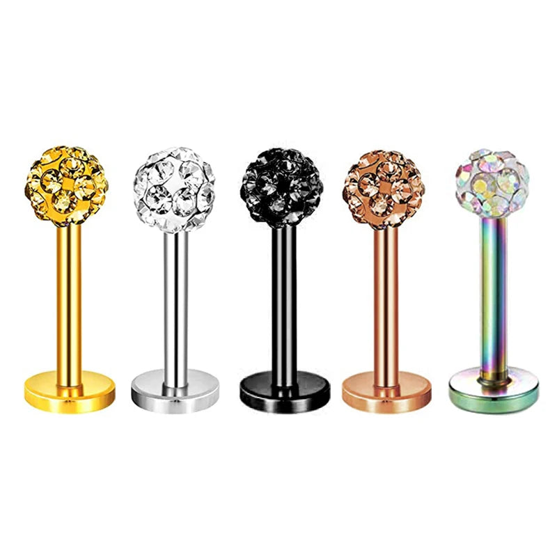Crystal Tragus Helix Earring Stud Ferido Ball Labret Monroe Lip Ring Surgical Steel Cartilage Piercing Jewelry Women Men Whol
