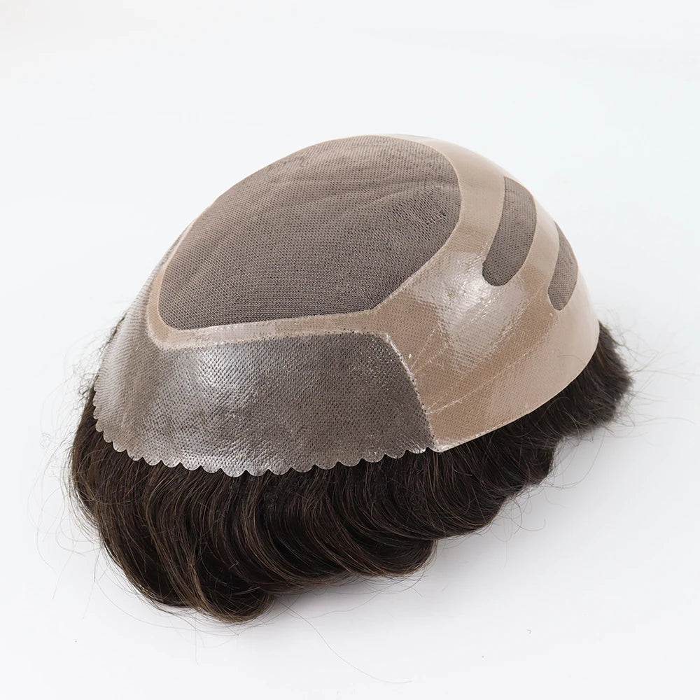 Bond- Toupee Men Mono Base With PU Front and NPU Back Replacement System Unit Male Hair Prosthesis 100% Human Hair Wig for Me