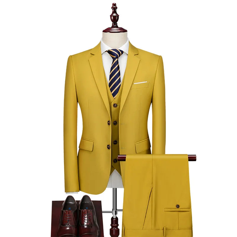 XS-3XL Luxury 3piece Men's Wedding Suit Slim Solid Color Business Office Suit Sets Large Size Blazer+pants +vest  EUR US Size