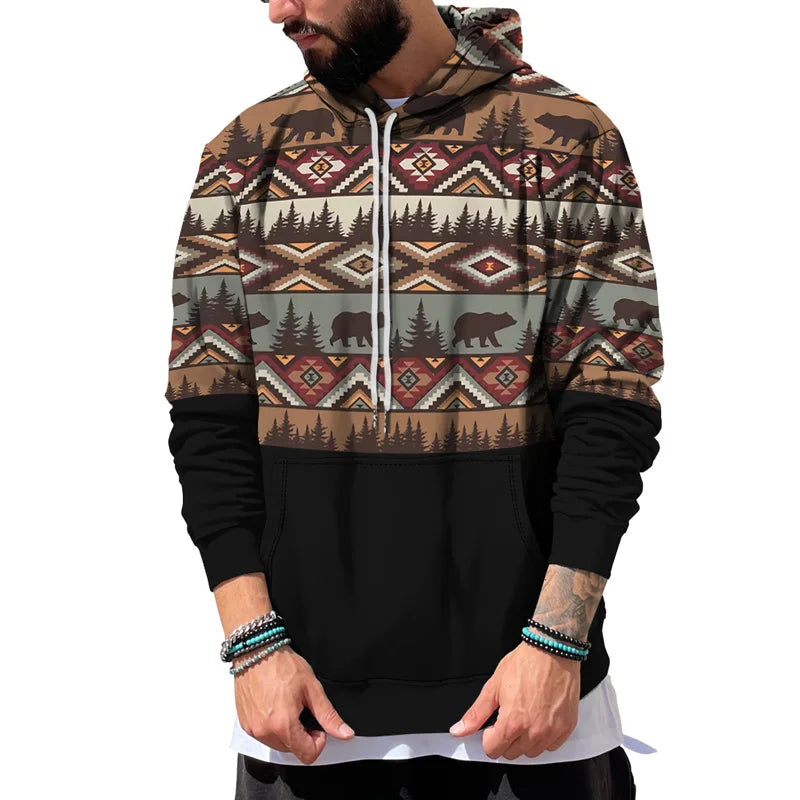 New Arrival Men's Western Hoodie Cowboy Sweatshirt Spring Digital Printing Solid Color Regular Fit Pullover