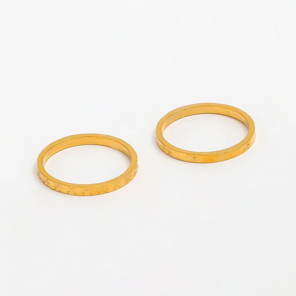Trendy Fenny 18K Gold Plated High End Versatile Shiny Engrave Figure Flower Stainless Steel Ring Wholesale Jewelry