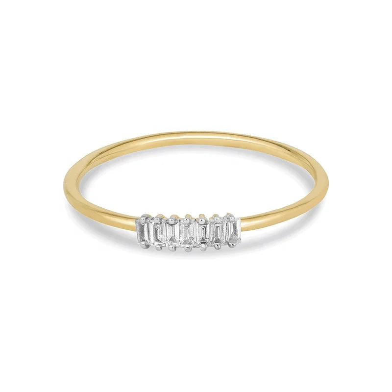 Milskye Women's Jewelry 18K Gold Plated Simple Baguette Diamond Line Ring