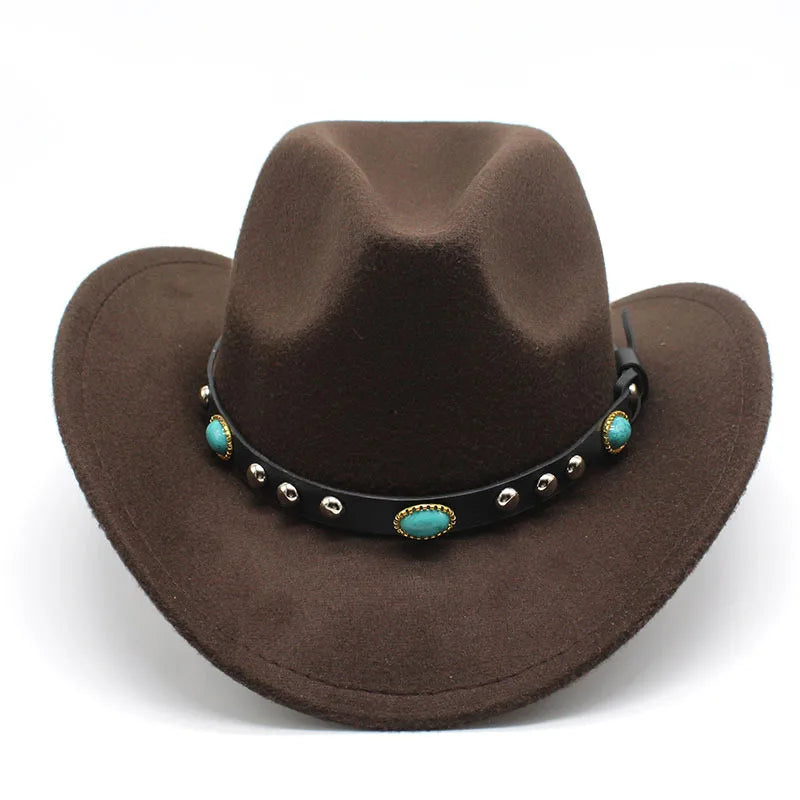 Unisex Imitated Wool Jazz Hats Autumn Male Party Banquet Felt Gentleman Men White Wholesale Western Rhinestone Cowboy Hat