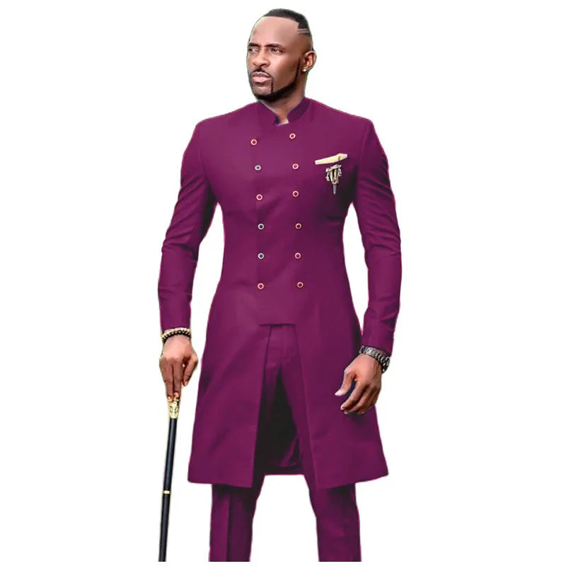 Double Row Button Blue Suit for Men Blue for Foreign Trade Two Piece Suit for Bridegroom Best Man's Wedding Men's Suits