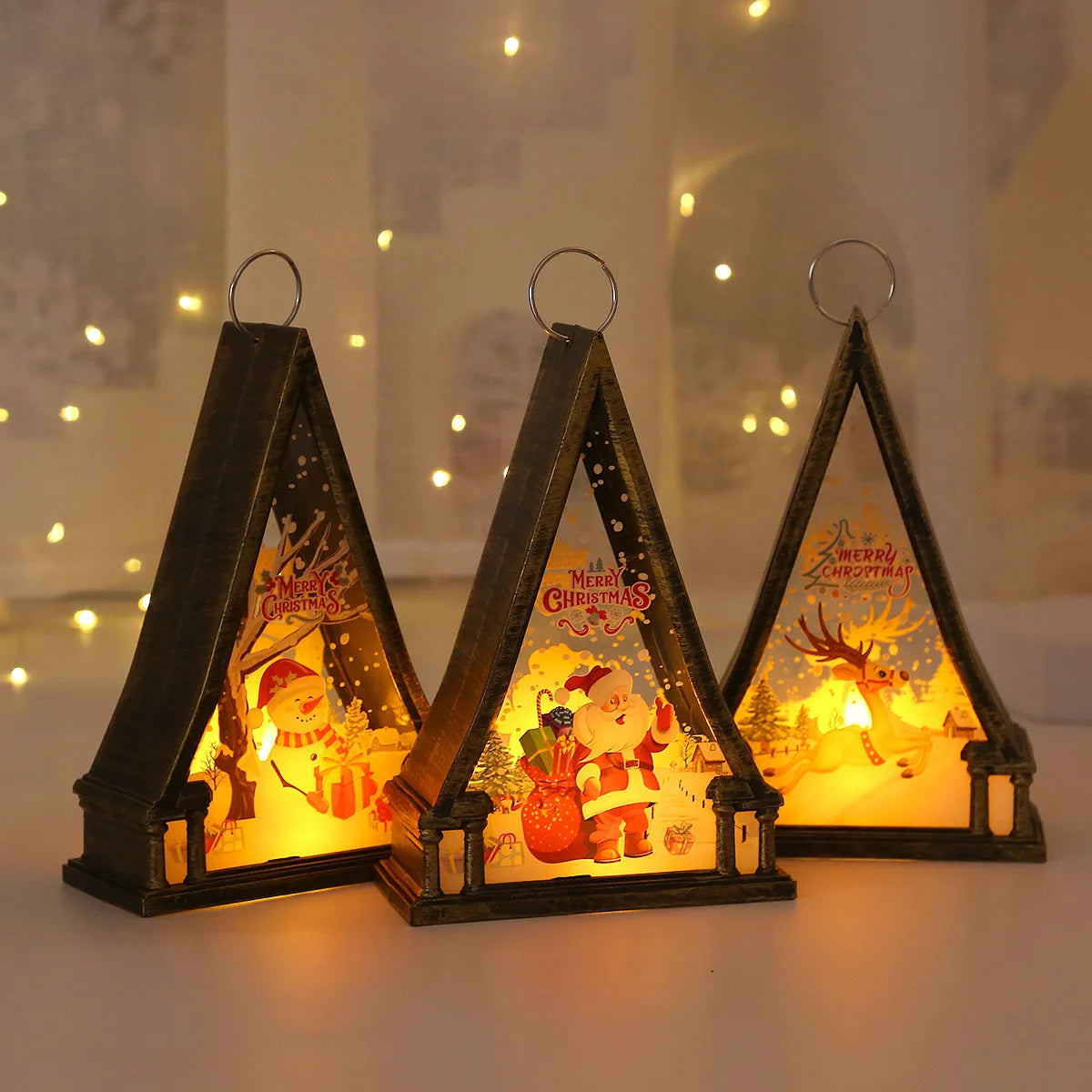 Christmas Decoration Lantern Hanging Ornaments Santa Claus Snowman Night Light Led Lights Festival Party Gift Supplies