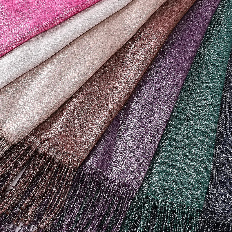 Designer Women Scarf Luxury Summer Scarves Lady Shawl Wrap Hijab Foulard Female Bandana Solid Color Polyester Silver Headband