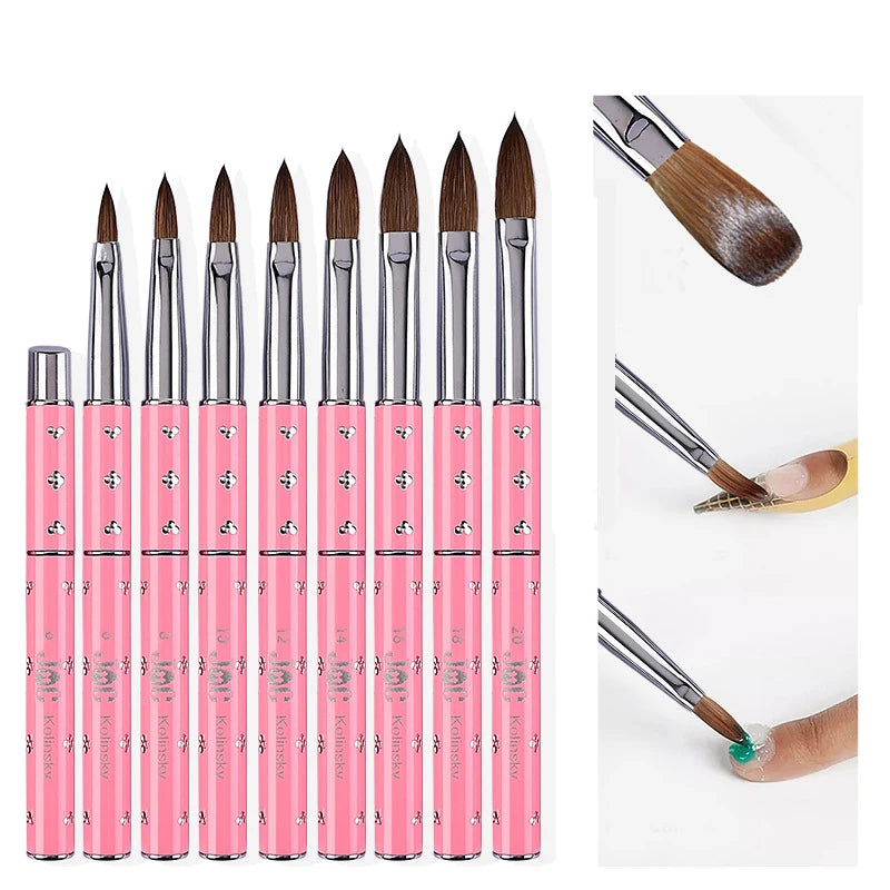New Product Professional Personalized Oval Crimped Galaxy Kolinsky Hair Nail Art Brush with Customized Color and Metal Handle