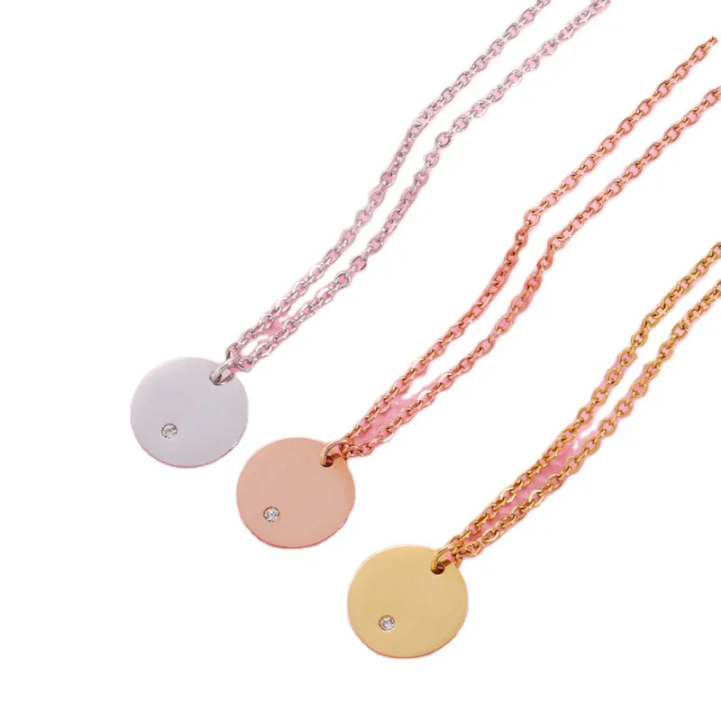 Wholesale Stainless Steel Round Shape Blank Pendant Necklace Silver/Gold/Rose Gold Pendant Necklace With Custom Logo