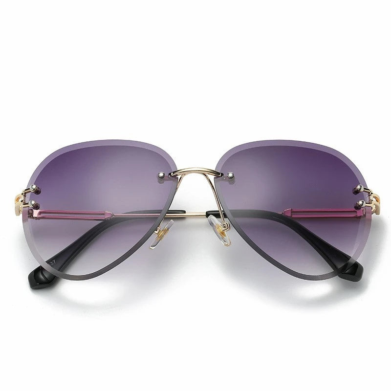 2024 Retro Trendy Women's Frog Frameless Sunglasses Gradient Ocean Lens UV400 Alloy Polarized Eyewear