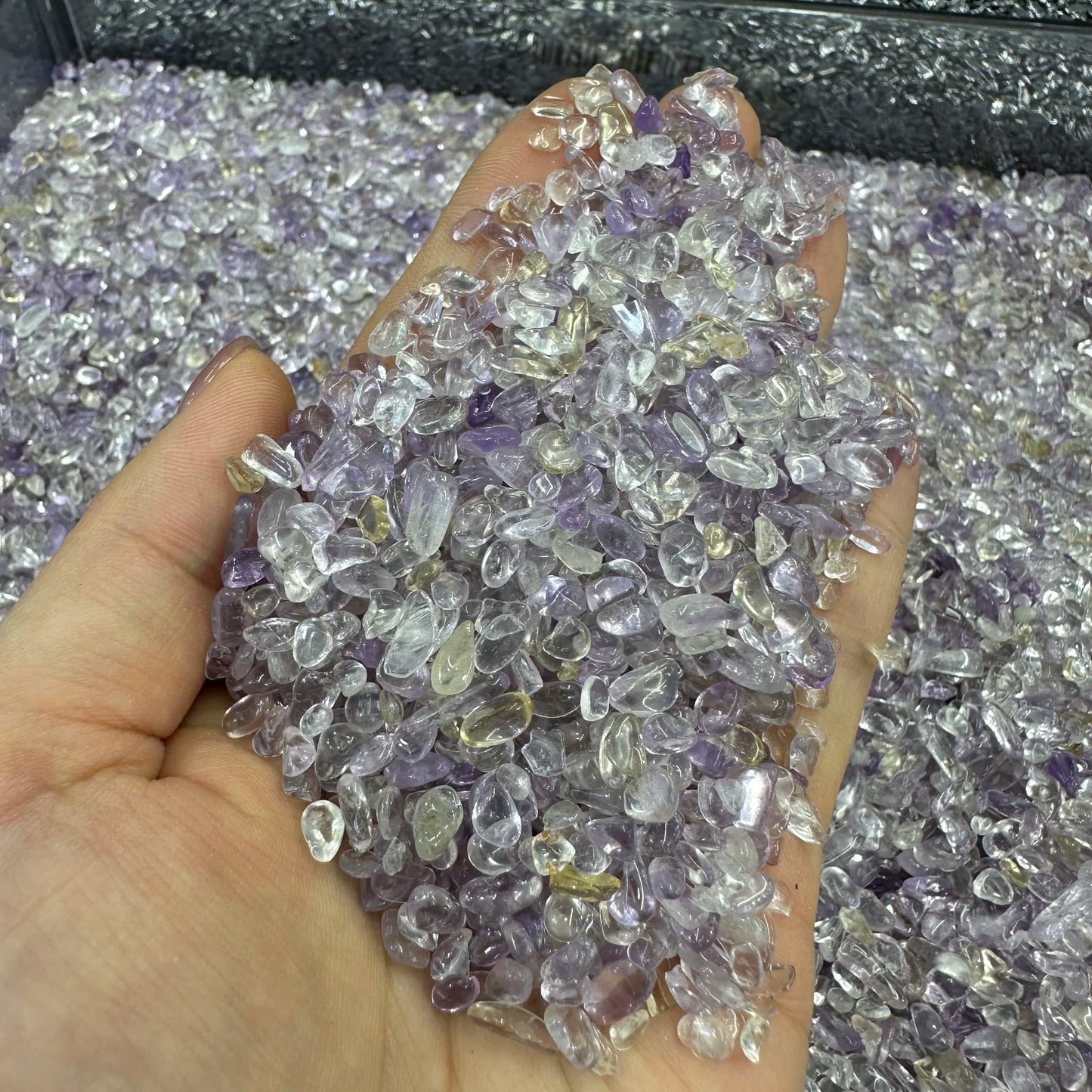 Wholesale Bulk Loose 3-5mm Ametrine Natural Crystal Diamond Chips Carved Pyramid Feng Shui Technique for Gift Purpose