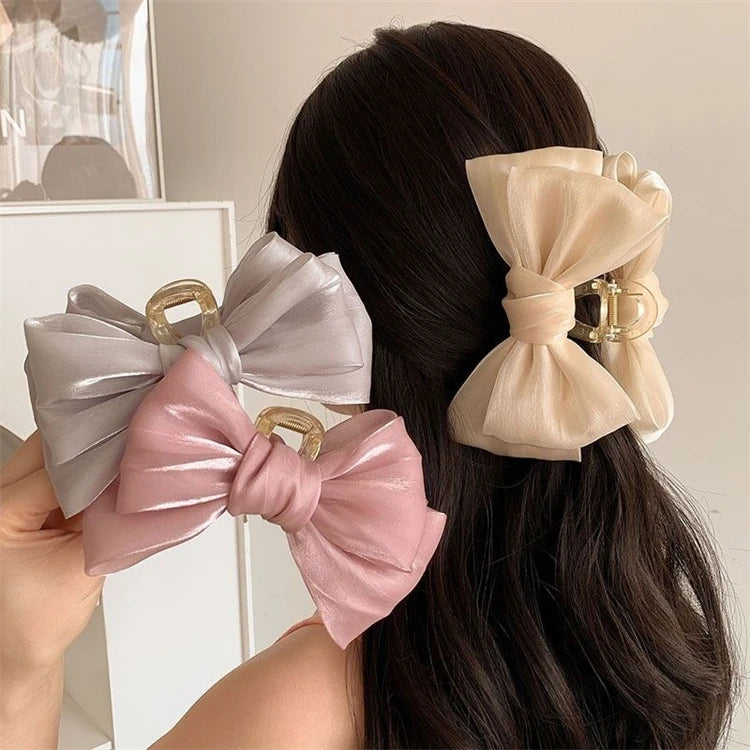 Bow Hair Clip Rhinestone Female 2023 New Shark Clip Back Head Spoon Headdress Princess Head Large Hair Card Clip