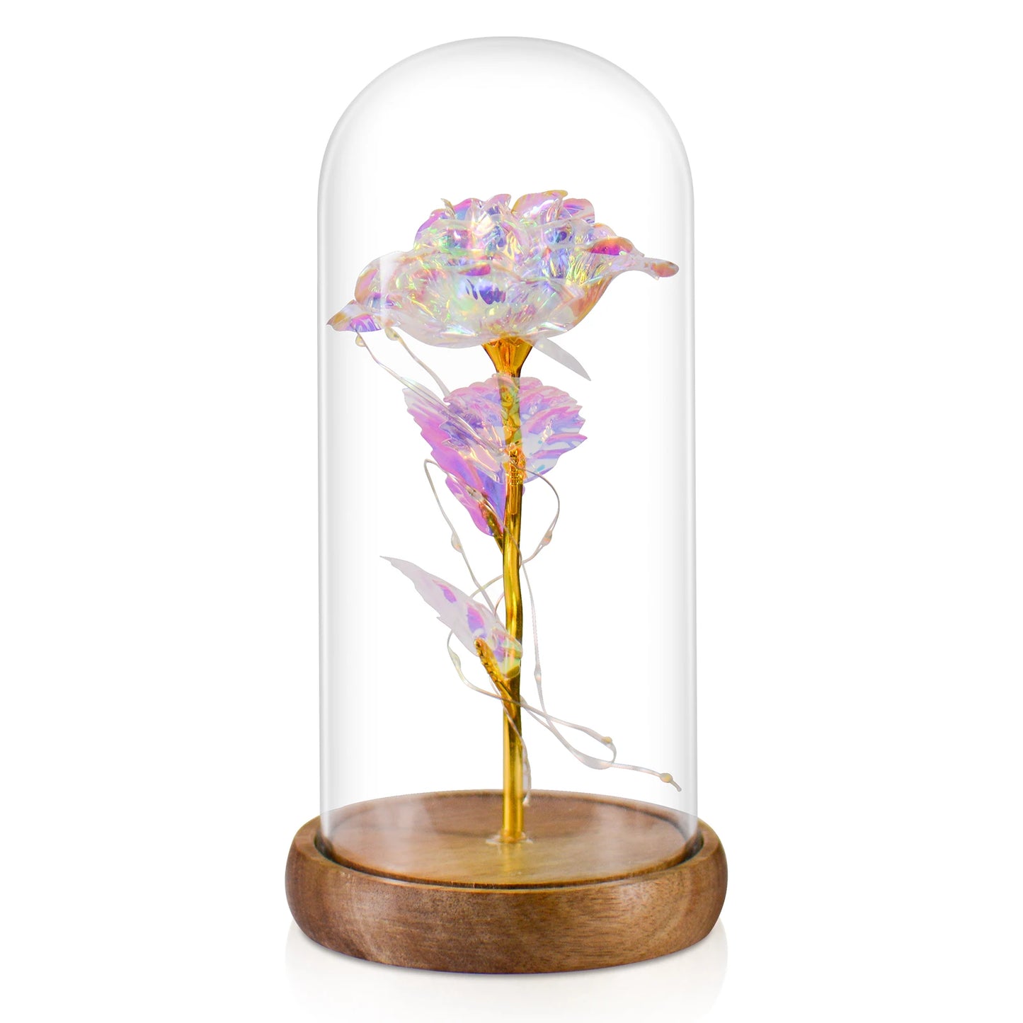 Eternal Rose LED Lamp Light Forever Valentines & Mothers Day Glass Dome Flower 24K Gold Galaxy Rose Decorative Lighting