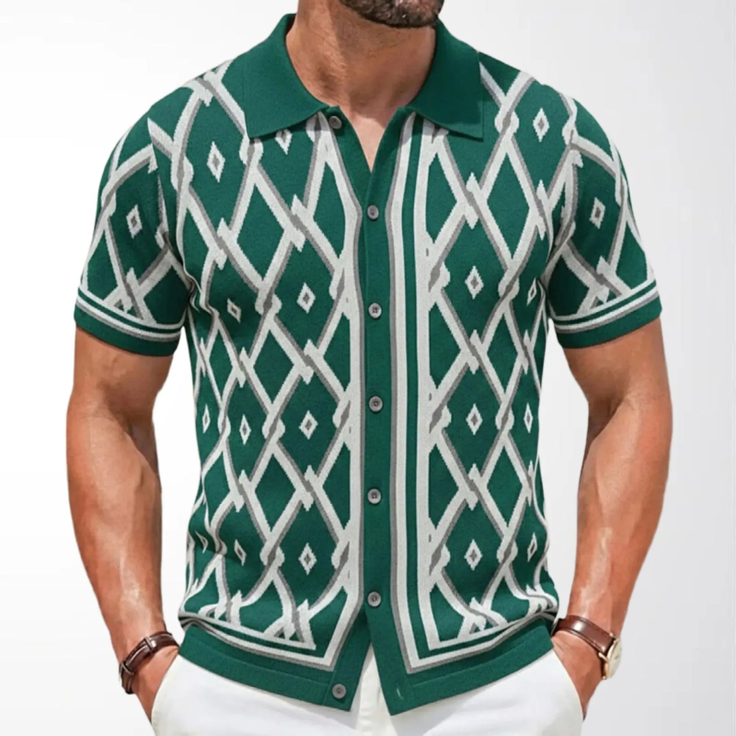 Summer  Casual High Quality Camisas Para Hombres Geometric Knitted Button Down Polo Tshirt for Men Polo Tops Wholesale