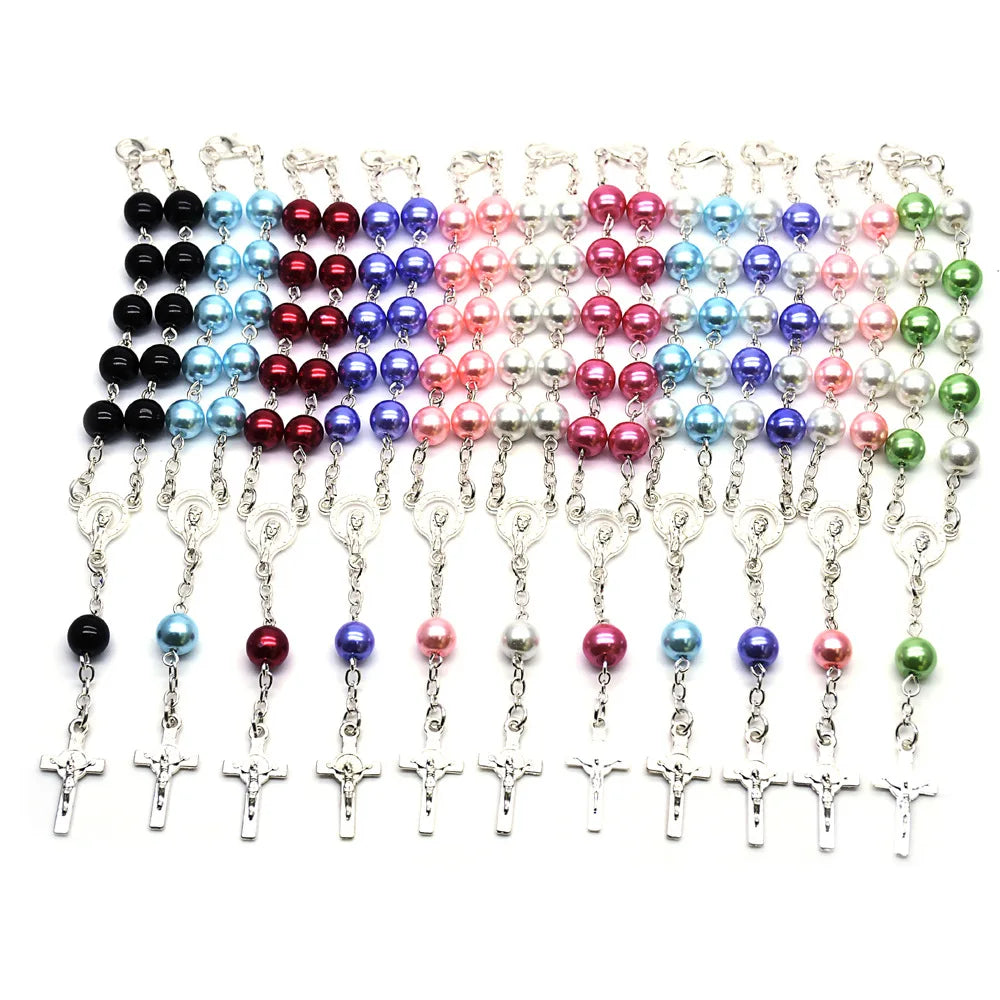 Crystal Rosary Bracelet Cross Pendant Religious Catholicism Gift Prayer Beads Rosaries Bracelet