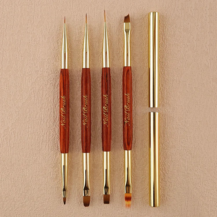 OEM ODM Gold Ferrule Red Wood Handle Double End Paint Liner Stripe Flat Oval Gel Manicure Nail Art Brushes