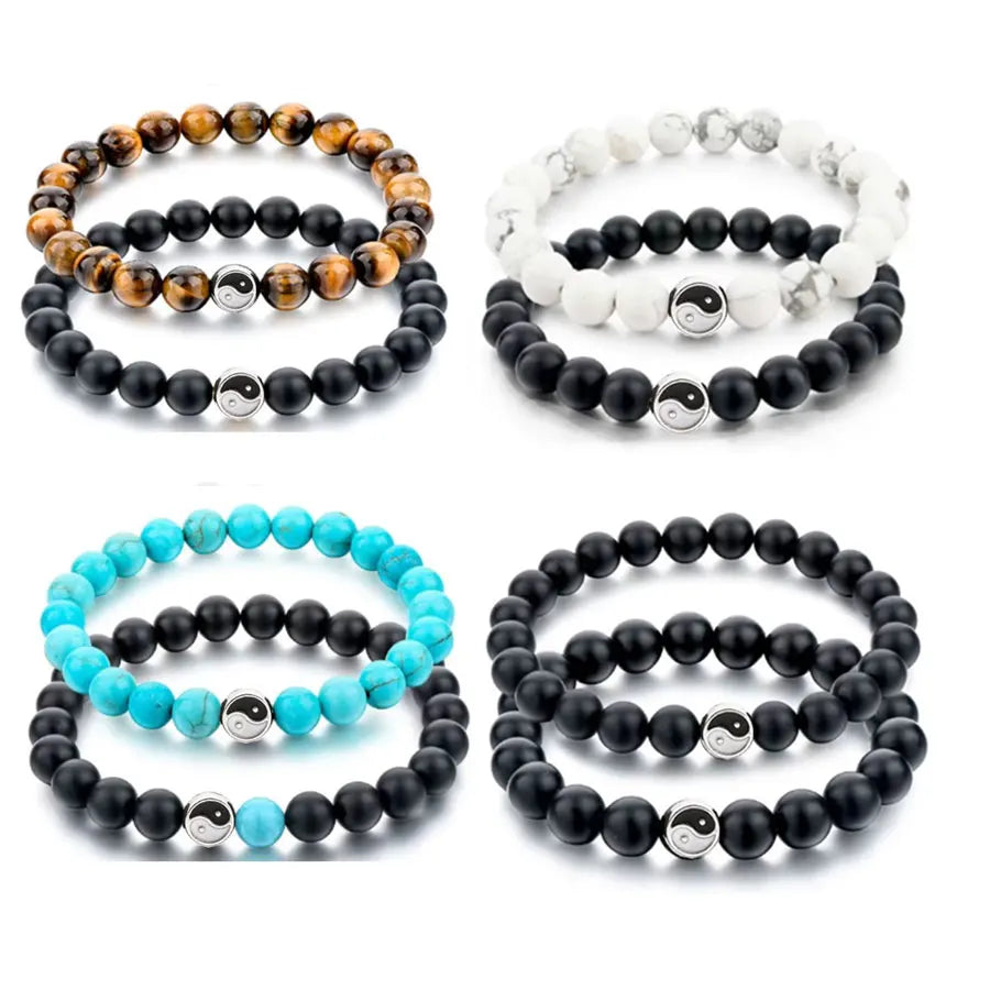 Wholesale Handmade Multicolor Yin Yang Bracelet Turquoise Pumice Tiger Eye Gem Bead Diamond Pearl Natural Fashion Religious