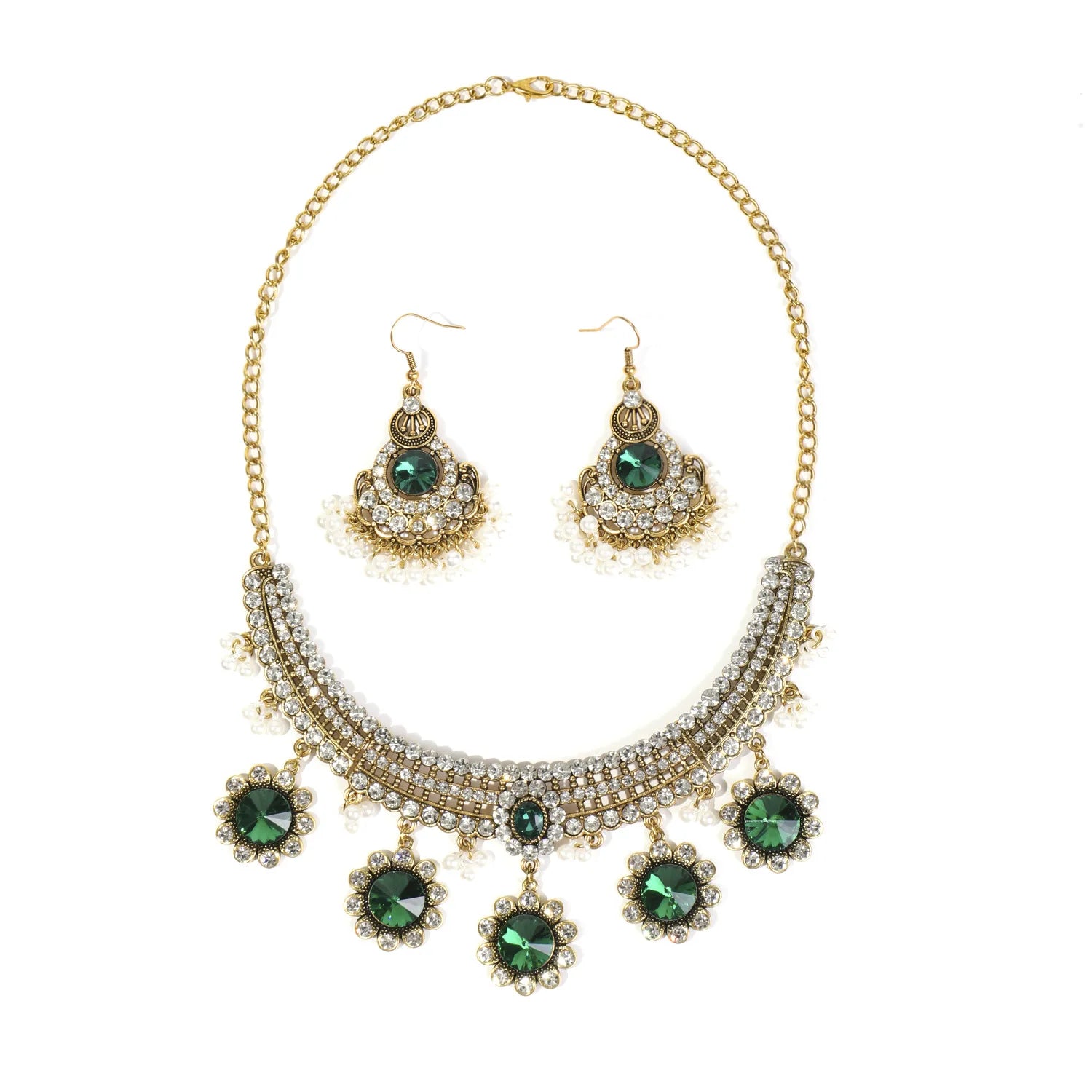 Yiwu DAICY Vintage Bohemian Jewelry Set Multi Layered Necklace Tennis Chain Personalized Diamond Necklace Earrings for Women