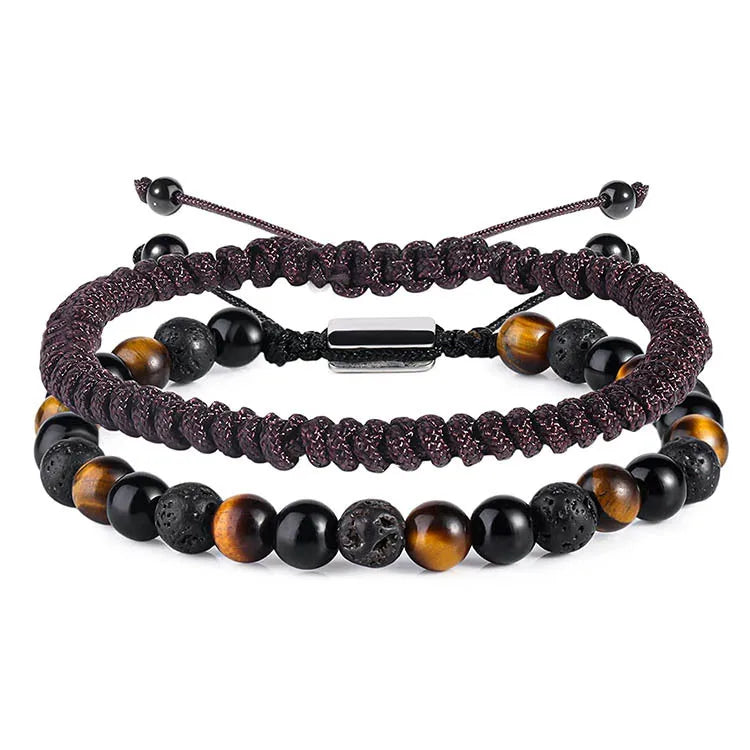Wholesale Handwoven Diamond Knot Colorful Rope Bead Bracelet with Volcano Stone Set Fashionable Jewelry for Women