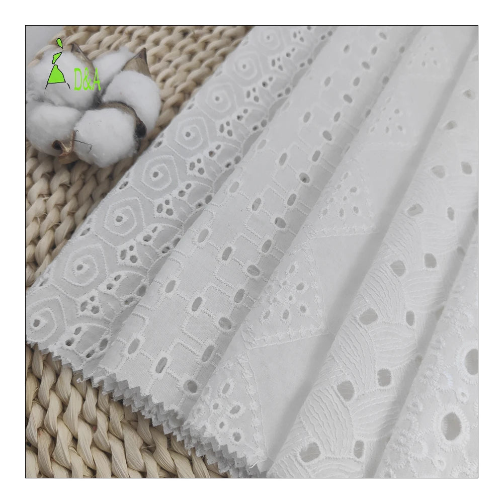 2024 Latest Design White Embroidered for Swiss Voile Breathable 100% Cotton Woven Fabric for Garments Plain Style
