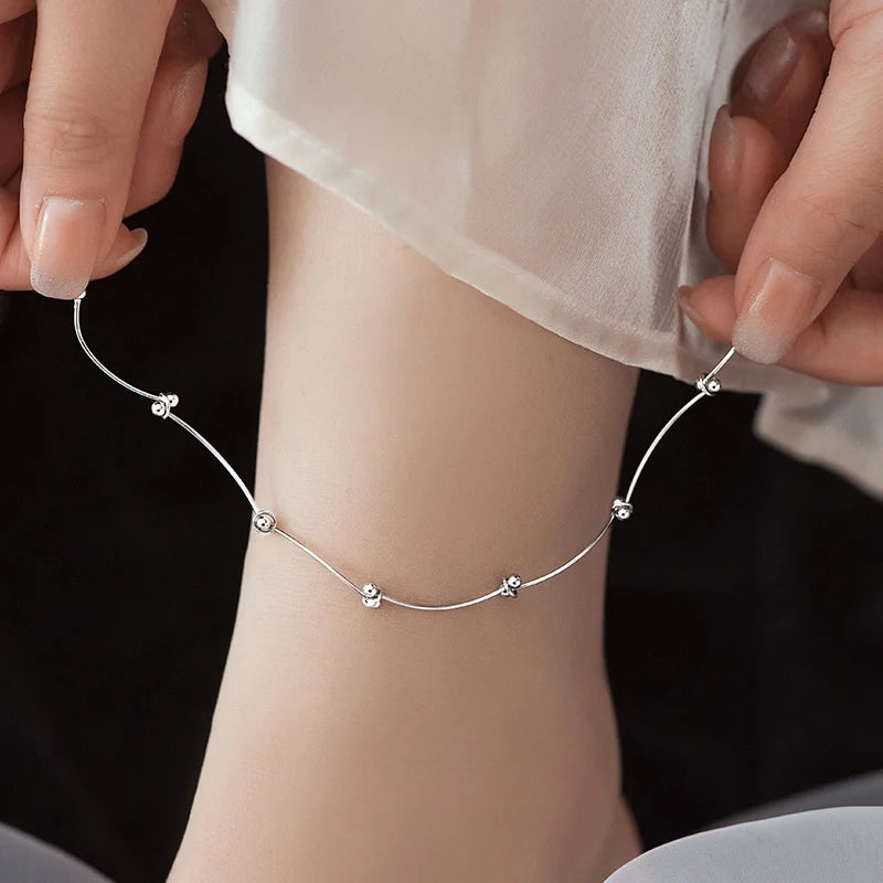 Wave Design Chain Trendy Women Foot Jewelry 18K Gold 925 Sterling Silver Anklets