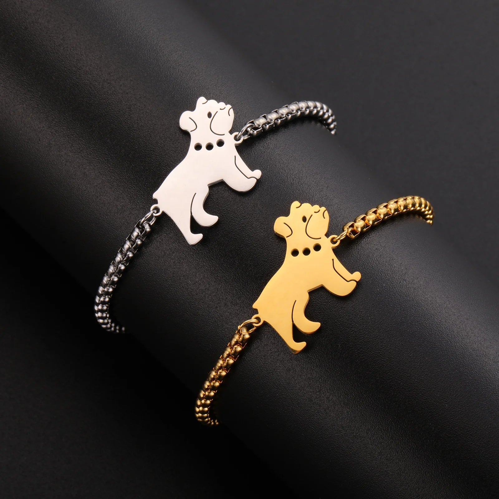 Cute Bulldog Bracelet for Women Girls Animal Dog Pet Box Chain Bracelets Stainless Steel Jewelry Birthday Gift New in