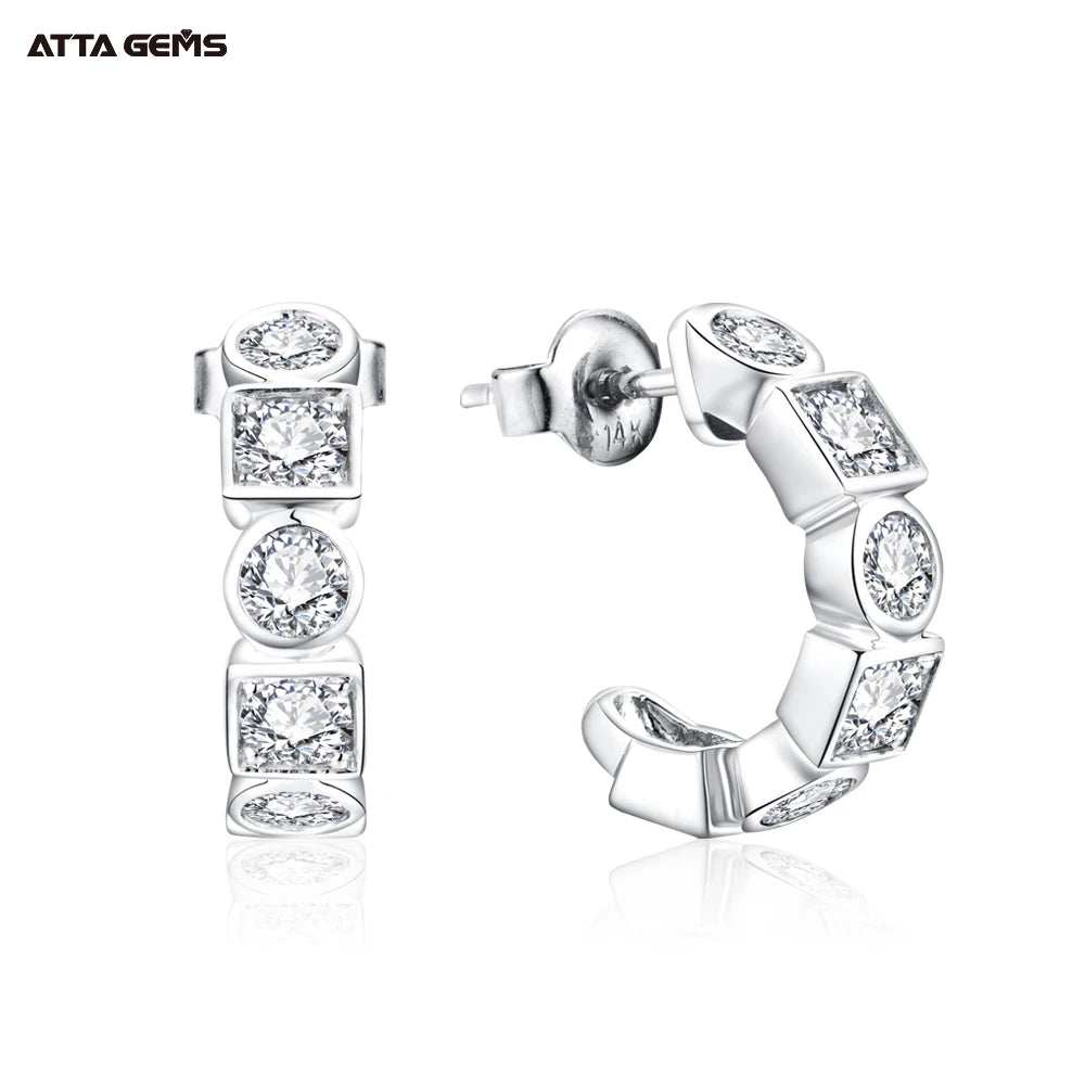 ATTA Hoops Earrings Round Shape 3.5mm D Color VVS Moissanite 925 Sterling Silver Charm Earrings  Hoops Gift for Women