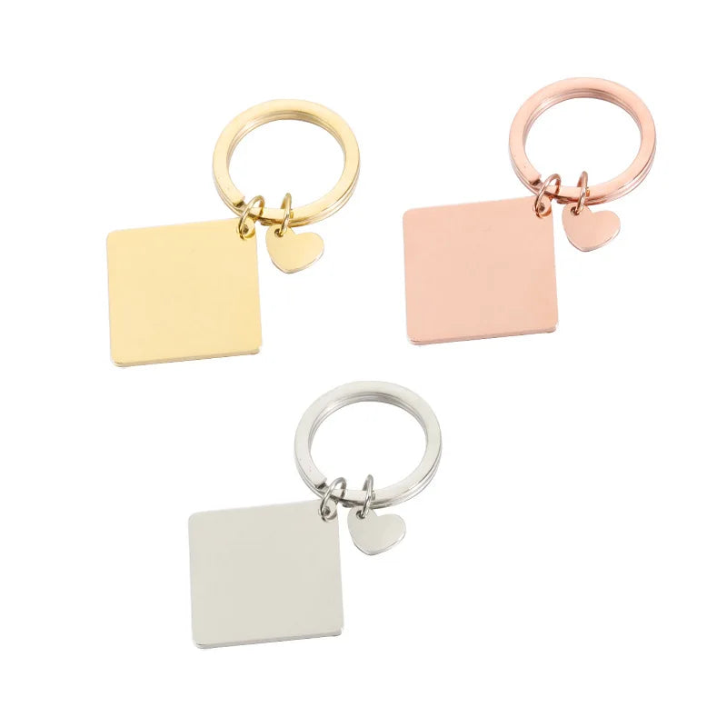 Hot Sale Wholesale Personality DIY Custom Logo Geometry Heart Pendant Stainless Steel Keyring Keychain