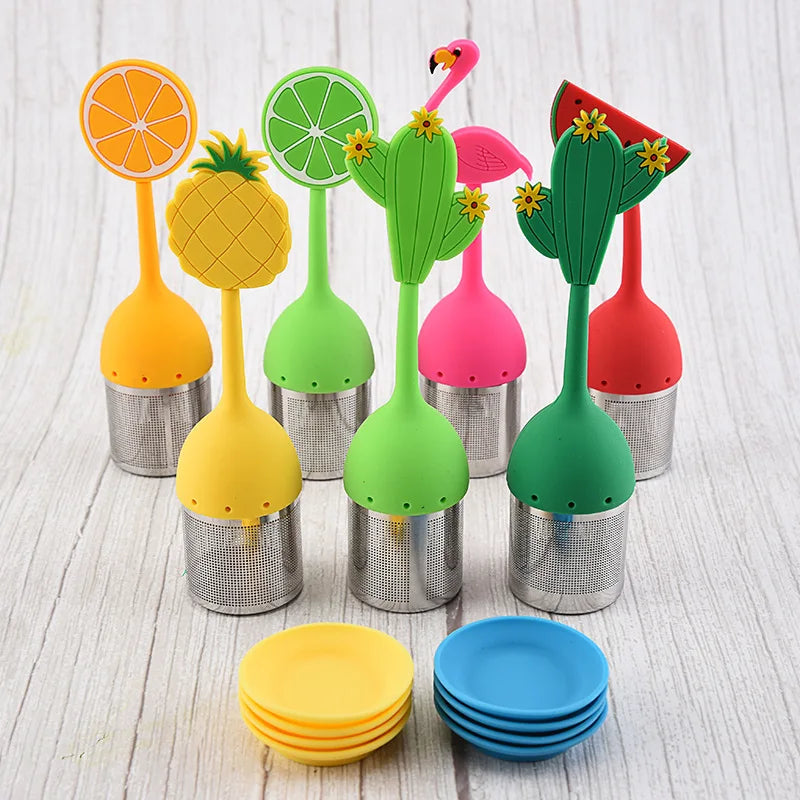 Colorful Eco-Friendly Cute Design Stainless Steel Tea Infuser Portable Drip Tray Stocked Coffee Tea Sets Filter Bags