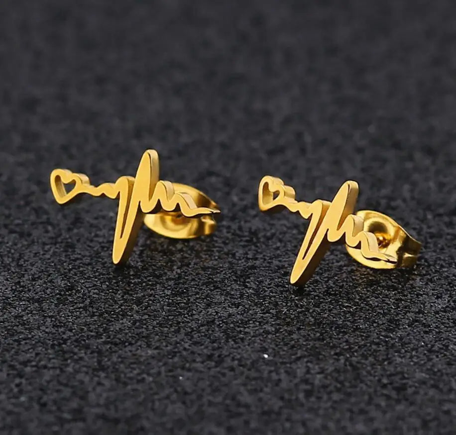 High Quality PVD Gold Plated Stainless Steel Earrings Jewelry Valentine Hollow Heart ECG Heartbeat Stud Earrings Gifts for Wo