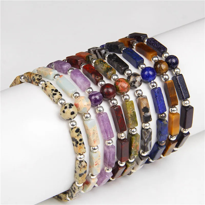 Natural Colorful 8mm Square Bead Stone BraceletCouple Jewelry Gift Natural Amethyst Tiger Eye Square Bead Bracelet