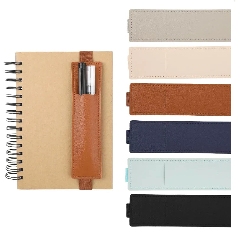 Adjustable Elastic Band Pen Holder PU Leather Pencil Sleeve Pouch Pen Carrying Case
