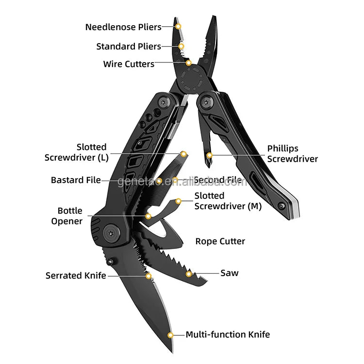 14 in 1 Tactical Multitool Folding Blade Wrench File Pliers Pocket Portable Multifunctional for Camping Enthusiasts