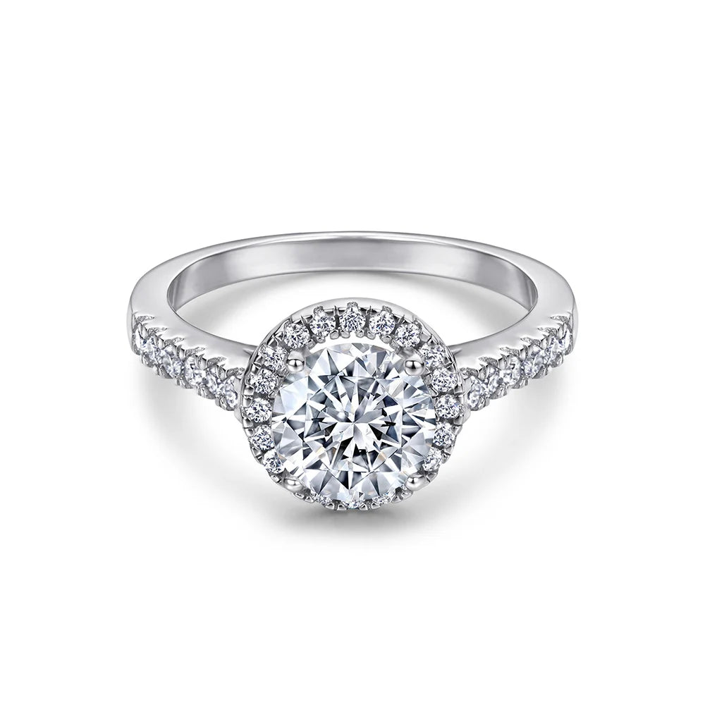 WMTL002 Classic Wedding Rings Jewelry S925 Silver Ring With Platinum Plated Round Halo Diamond Cubic Zircon Engagement Ring