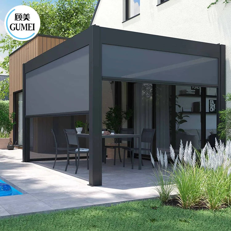 Garden Aluminium Outdoor Pergola Rainproof Opening and Closing Roof Louvered Bioclimatic Pergola Kits